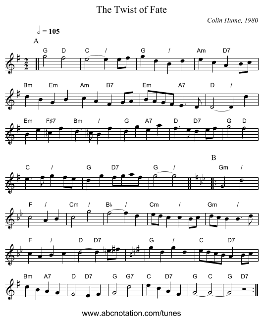 The Twist of Fate - staff notation