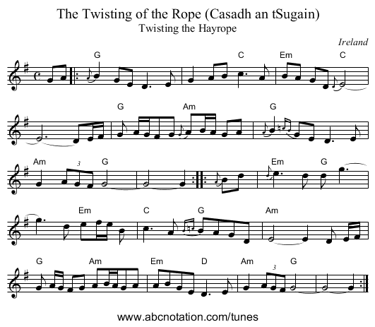 The Twisting of the Rope (Casadh an tSugain) - staff notation