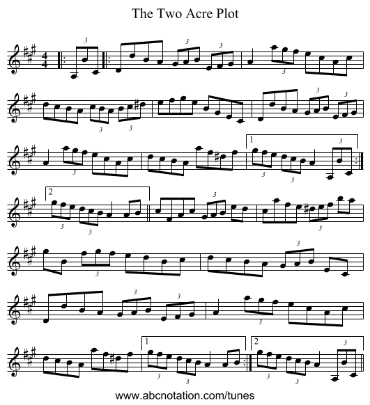The Two Acre Plot - staff notation