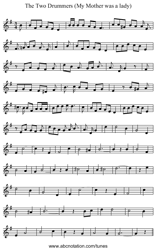 The Two Drummers (My Mother was a lady) - staff notation