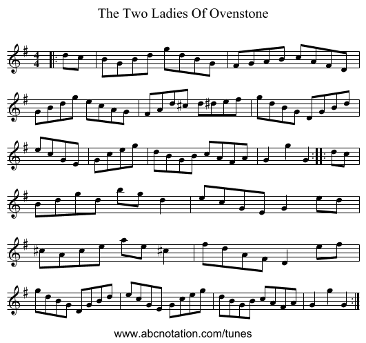 The Two Ladies Of Ovenstone - staff notation