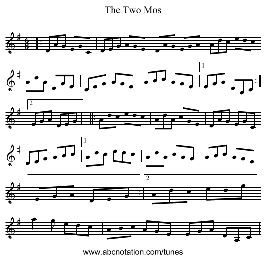 The Two Mos - staff notation