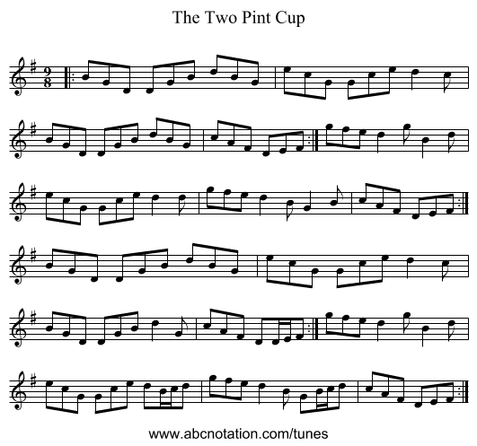The Two Pint Cup - staff notation