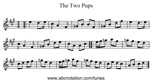 The Two Pups - staff notation