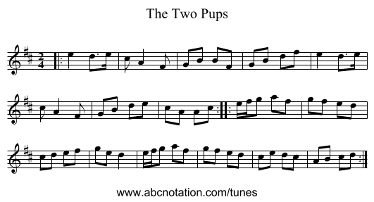 The Two Pups - staff notation