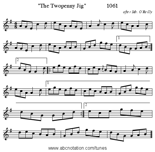 The Twopenny Jig 1061 - staff notation