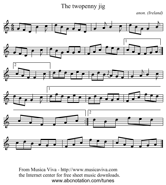 The twopenny jig - staff notation