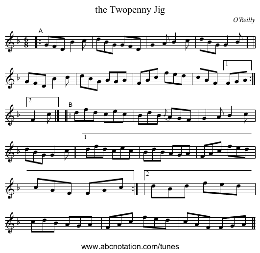 the Twopenny Jig - staff notation