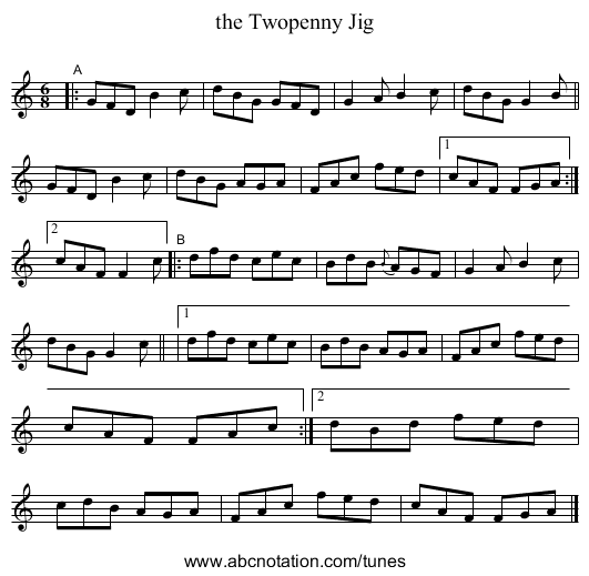the Twopenny Jig - staff notation