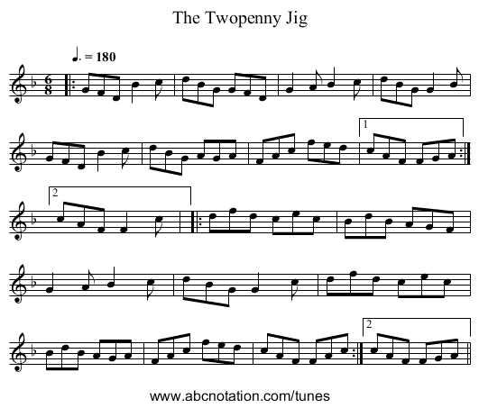 The Twopenny Jig - staff notation