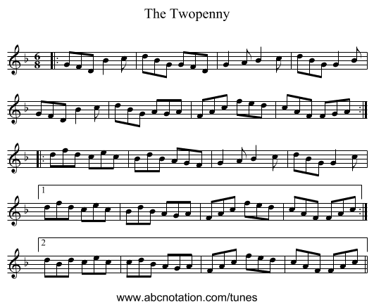The Twopenny - staff notation