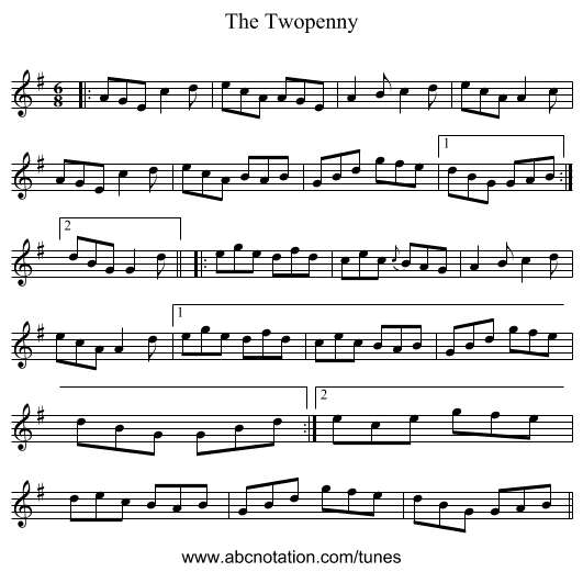 The Twopenny - staff notation