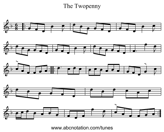 The Twopenny - staff notation