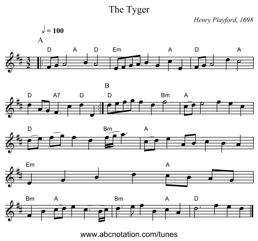 The Tyger - staff notation