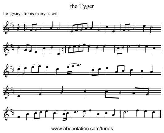 the Tyger - staff notation