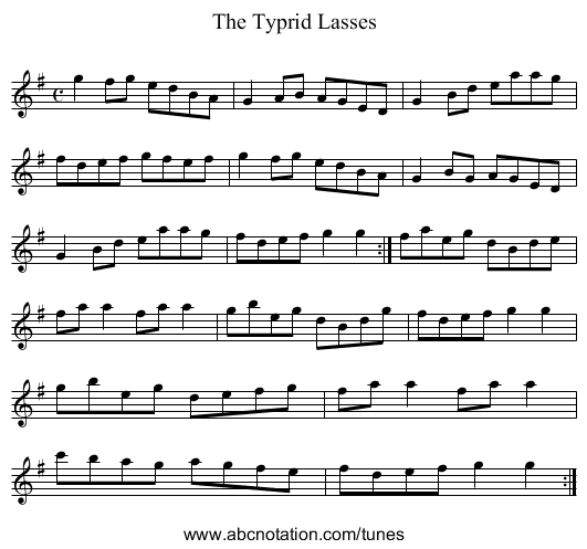 The Typrid Lasses - staff notation
