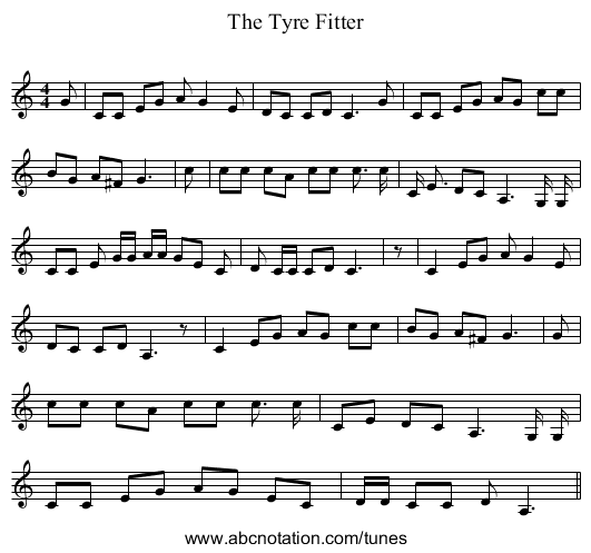 The Tyre Fitter - staff notation