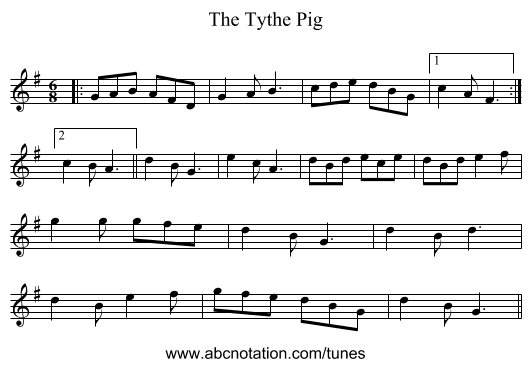 The Tythe Pig - staff notation