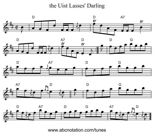 the Uist Lasses' Darling - staff notation
