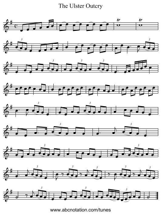 The Ulster Outcry - staff notation