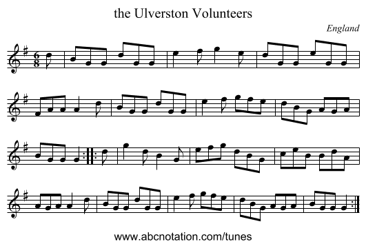 the Ulverston Volunteers - staff notation