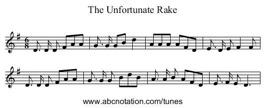 The Unfortunate Rake - staff notation