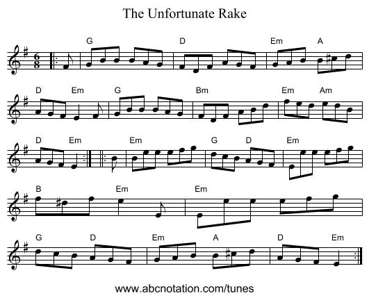 The Unfortunate Rake - staff notation