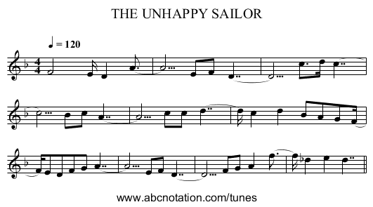 THE UNHAPPY SAILOR - staff notation
