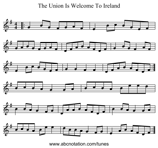 The Union Is Welcome To Ireland - staff notation