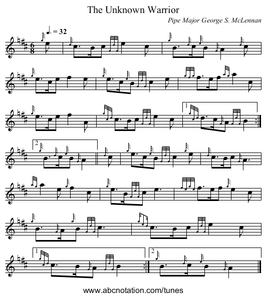 The Unknown Warrior - staff notation