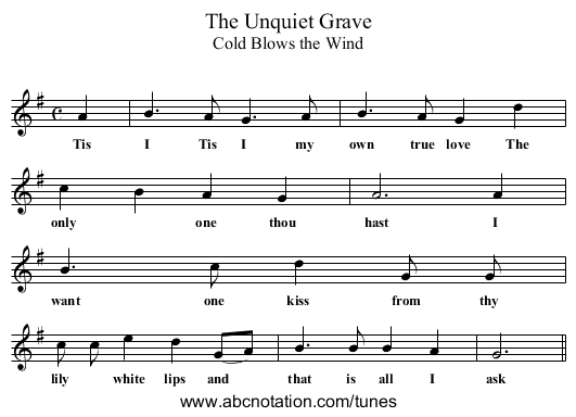 The Unquiet Grave - staff notation