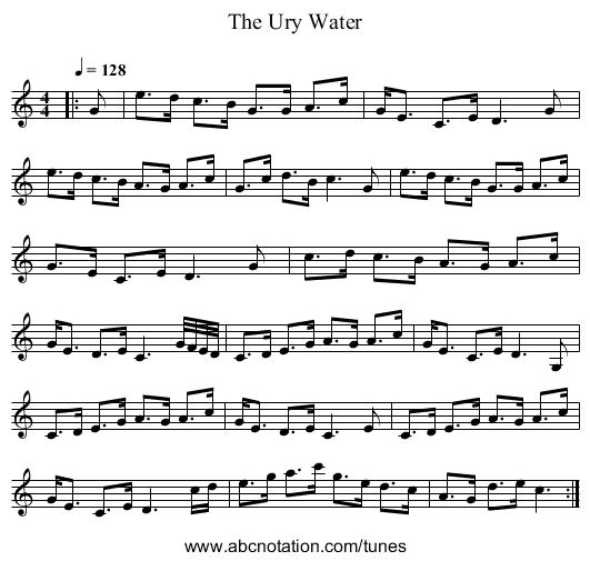The Ury Water - staff notation