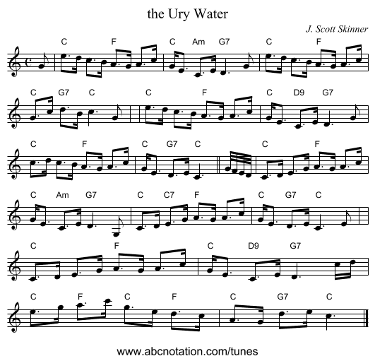 the Ury Water - staff notation
