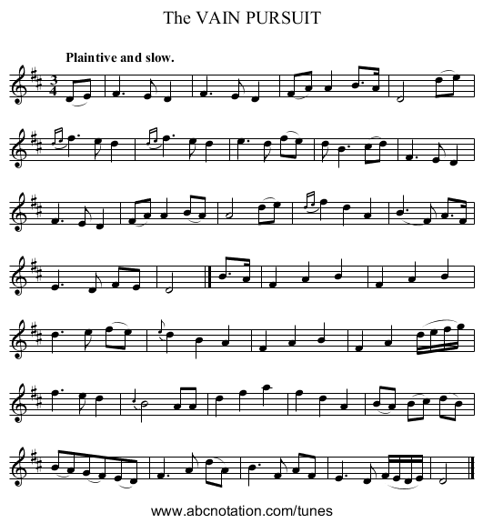 The VAIN PURSUIT - staff notation