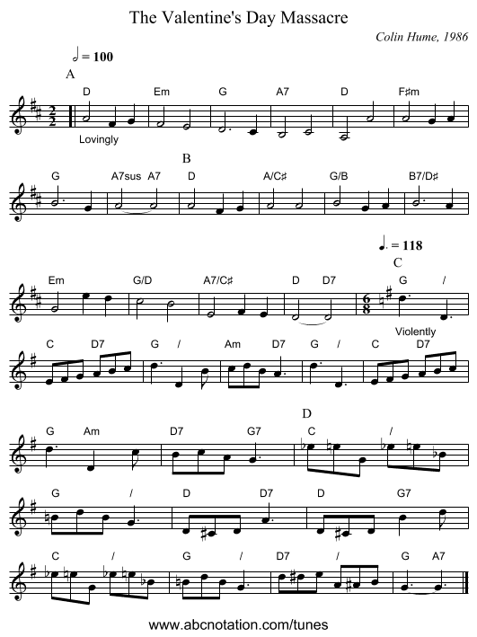 The Valentine's Day Massacre - staff notation