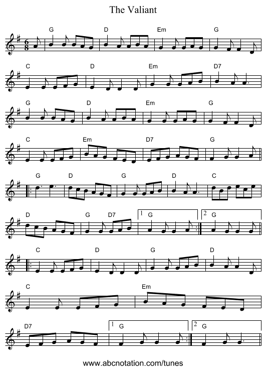 The Valiant - staff notation