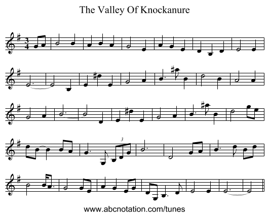 The Valley Of Knockanure - staff notation