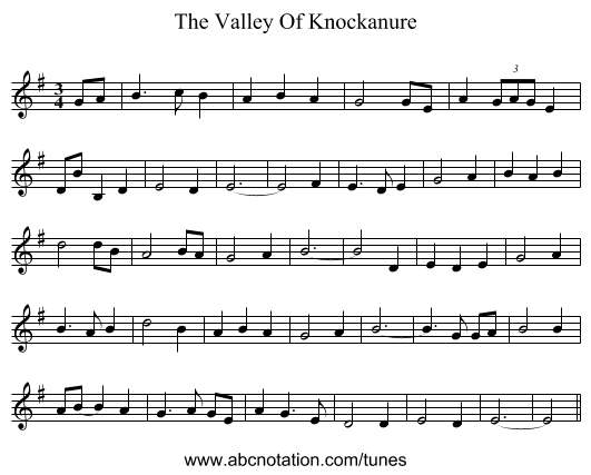 The Valley Of Knockanure - staff notation