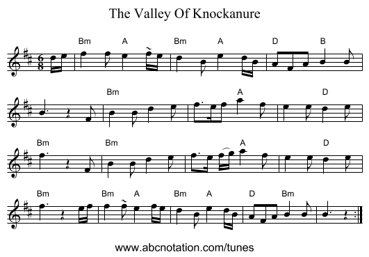 The Valley Of Knockanure - staff notation