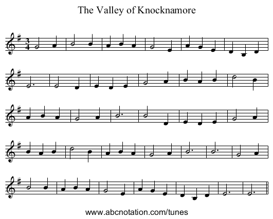 The Valley of Knocknamore - staff notation