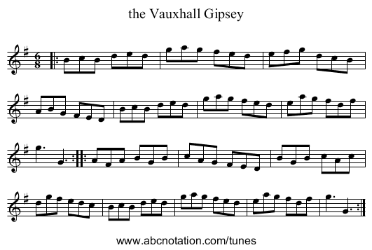 the Vauxhall Gipsey - staff notation