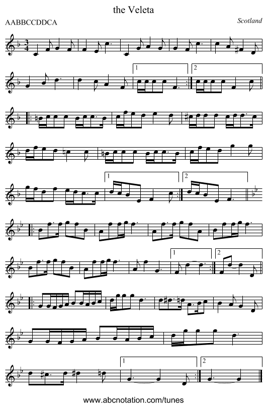 the Veleta - staff notation