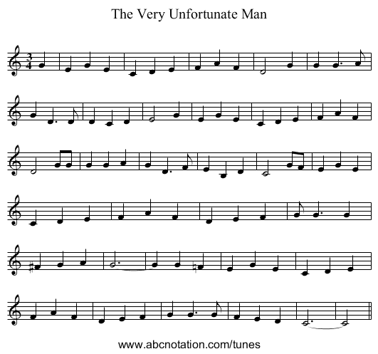 The Very Unfortunate Man - staff notation