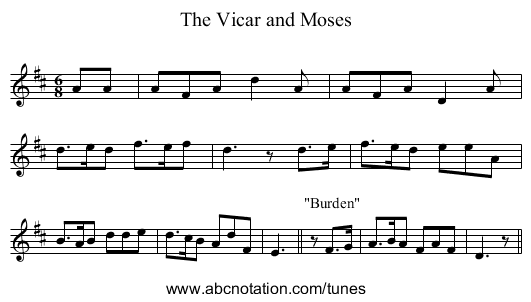 The Vicar and Moses - staff notation
