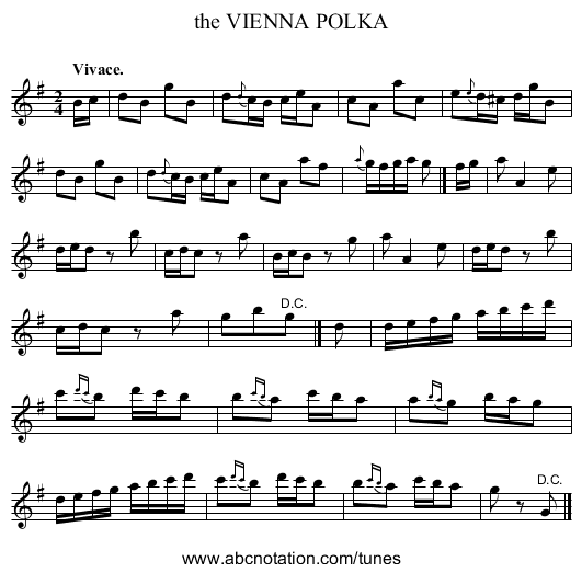 the VIENNA POLKA - staff notation