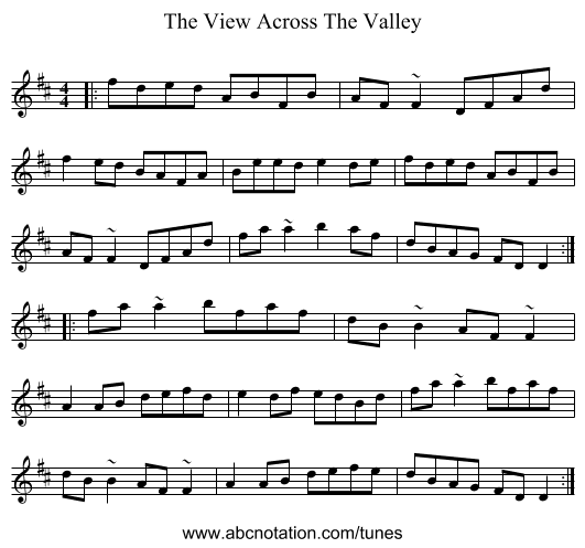 The View Across The Valley - staff notation