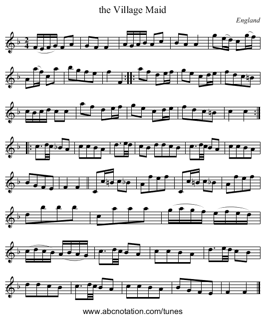 the Village Maid - staff notation