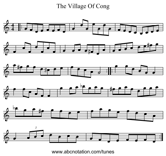 The Village Of Cong - staff notation