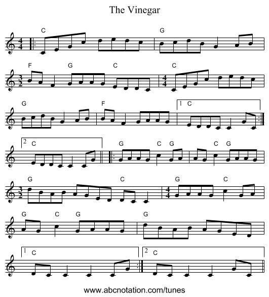 The Vinegar - staff notation