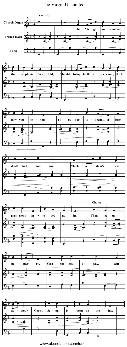 The Virgin Unspotted - staff notation